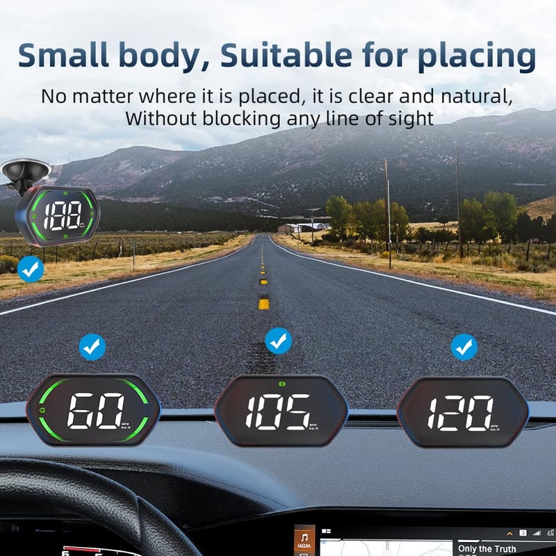 Docbraces Universal GPS Speedometer HUD for Cars - 2025 New Head Up Display with MPH/KMH, Overspeed Alarm, Fatigue Alert, Large LED Font, Plug & Play USB, Auto Brightness - Fits All Vehicles (Green) - Image 5
